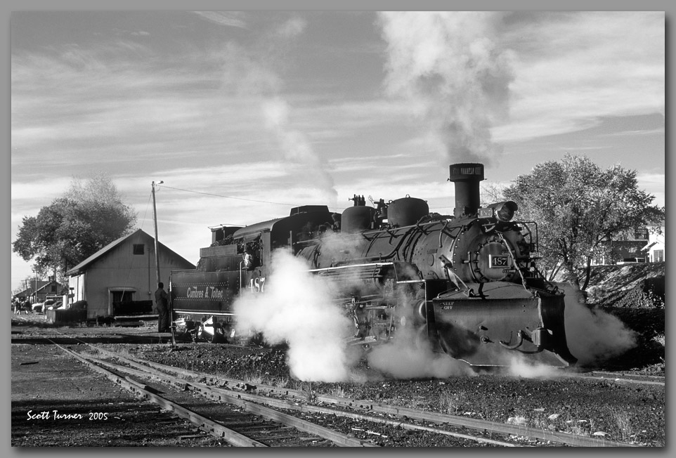 Photo: Cumbres & Toltec #487 at the coalpile, Chama, NM
