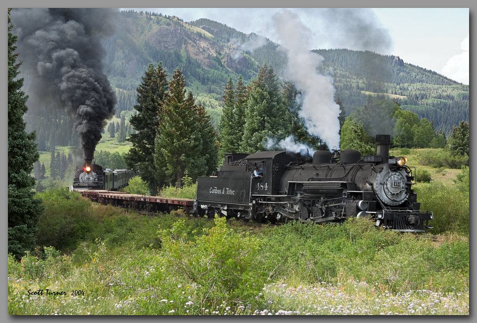Photo: Cumbres & Toltec #484 and #487 doublehead near Coxo