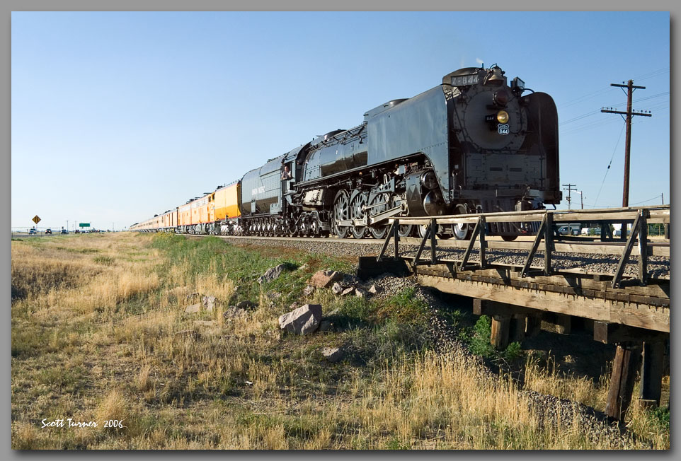 UP #844 at Pierce with Frontier Days train