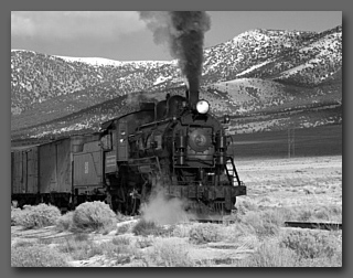 Nevada Northern Steam Locomotive #93 with mixed freight on the 'Highline' in the Steptoe Valley